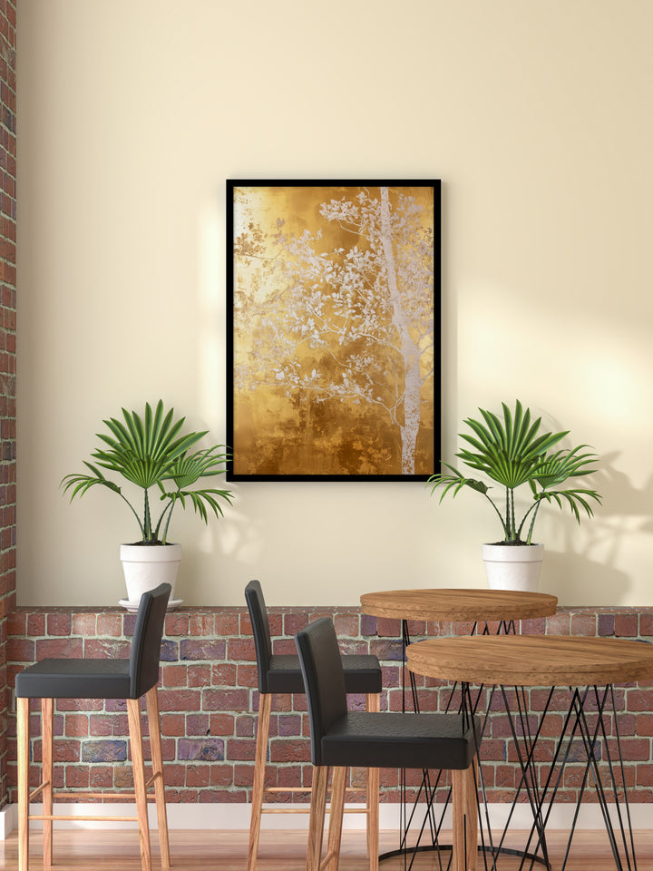 WHITE AND GOLD NATURE LANDSCAPE III , FLORAL FLOWER PAINTINGS
