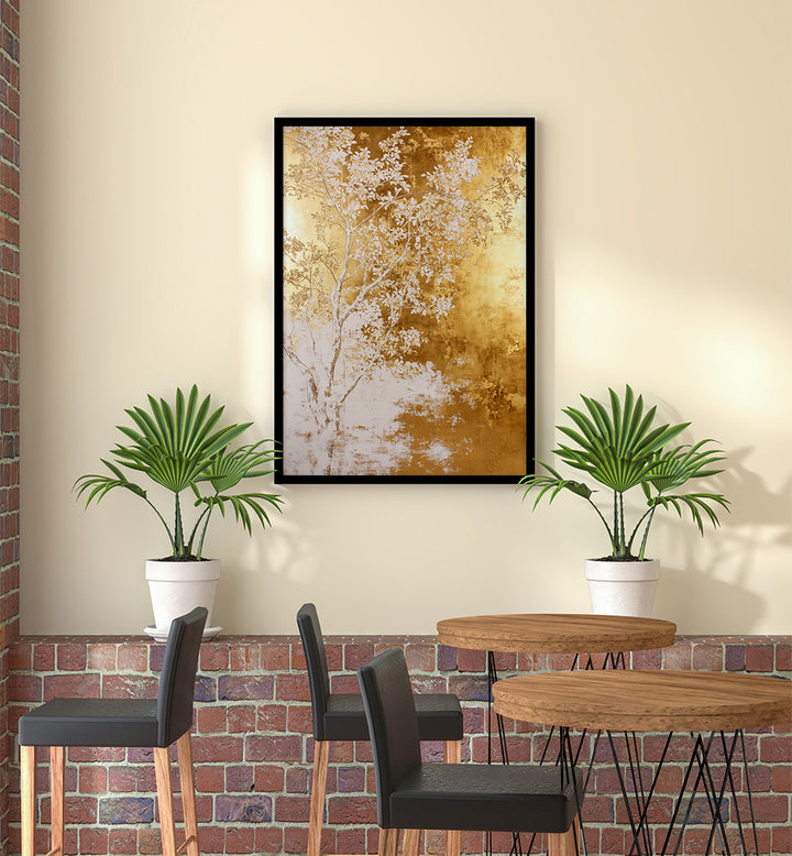WHITE AND GOLD NATURE LANDSCAPE  , FLORAL FLOWER PAINTINGS