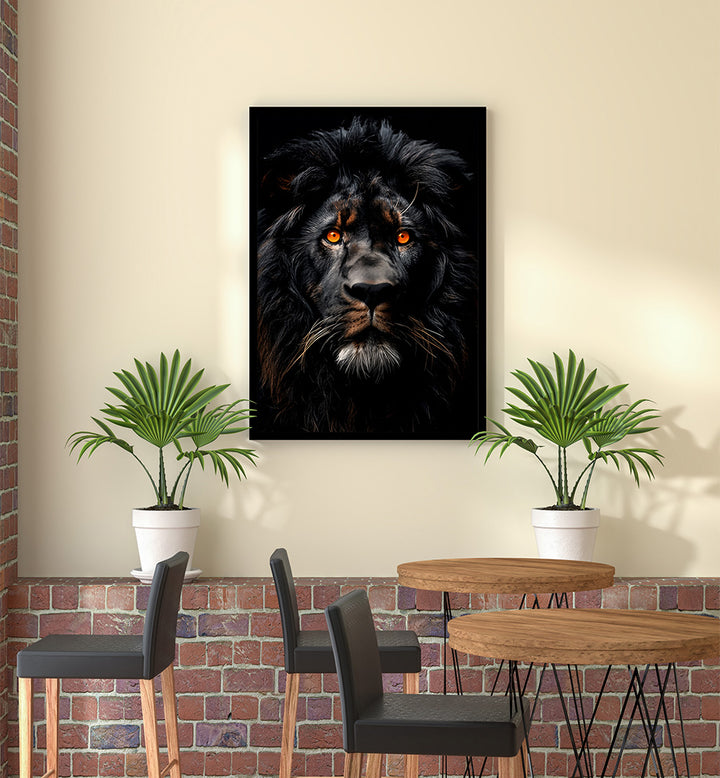 LION BLACK WATERCOLOR ANIMAL ART , WILD LIFE & ANIMAL PAINTINGS