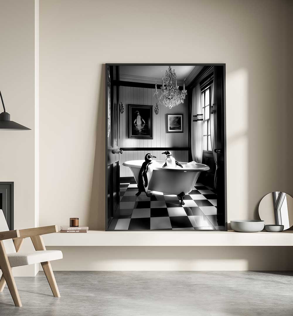 PENGUIN ROMANCE , BATHROOM ART PRINTS