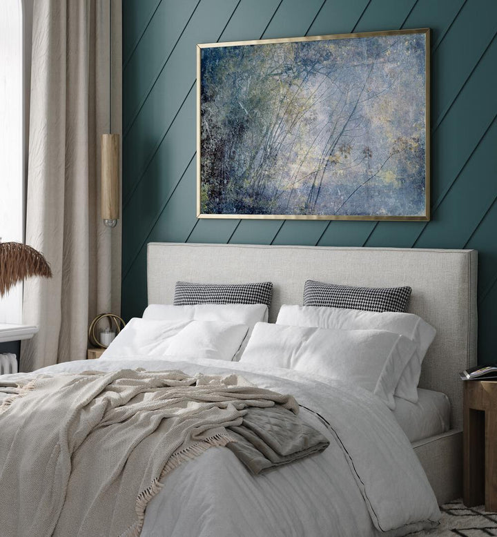 Elevate your space with HIGH SIERRA I, ABSTRACT PAINTINGS, featuring a calming blue and gold palette.