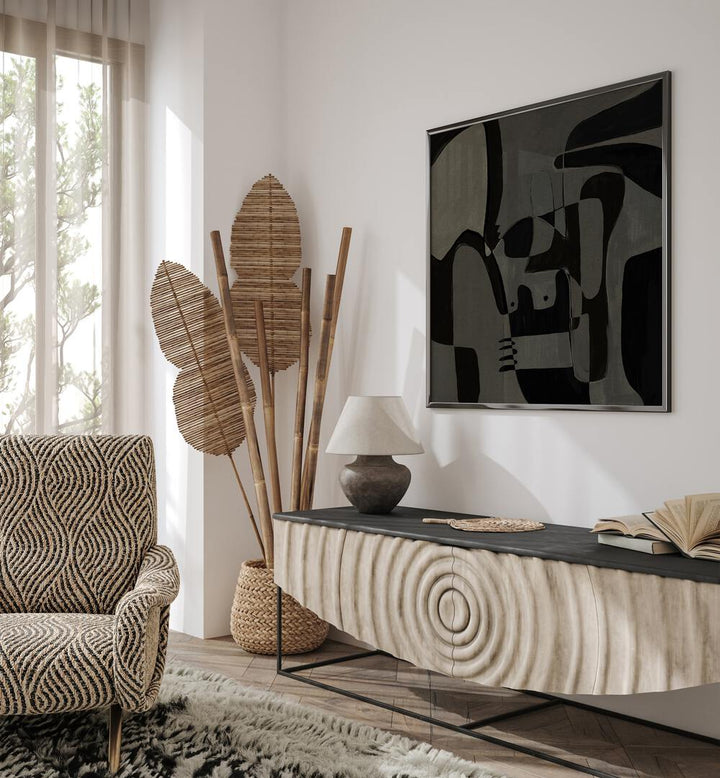 Stylish interior featuring the UNFOLDING I, ABSTRACT PAINTINGS, enhancing creativity in a modern living space.