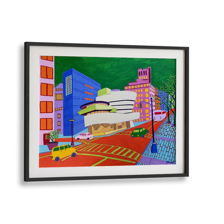 88th and 5th avenue landscape art prints in Black Frame With Mount