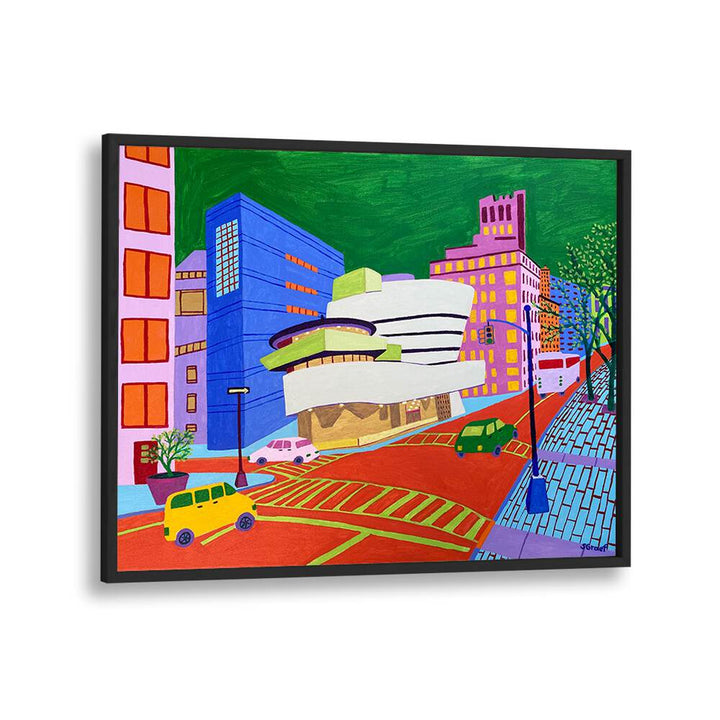 88th and 5th avenue landscape art prints in Black Plain Frame