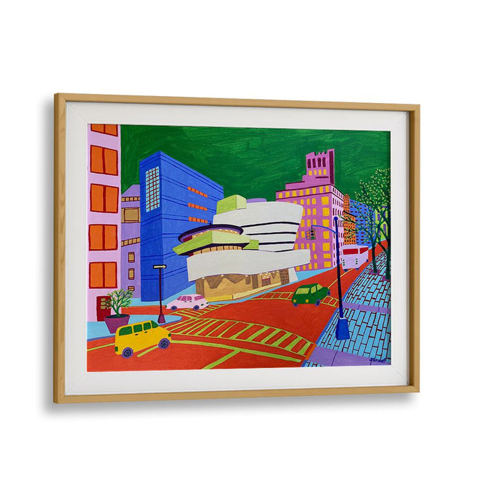 88th and 5th avenue landscape art prints in Oak Wood Frame With Mount
