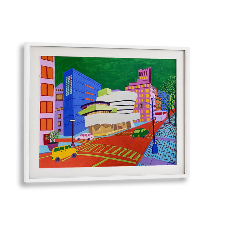 88th and 5th avenue landscape art prints in White Frame With Mount