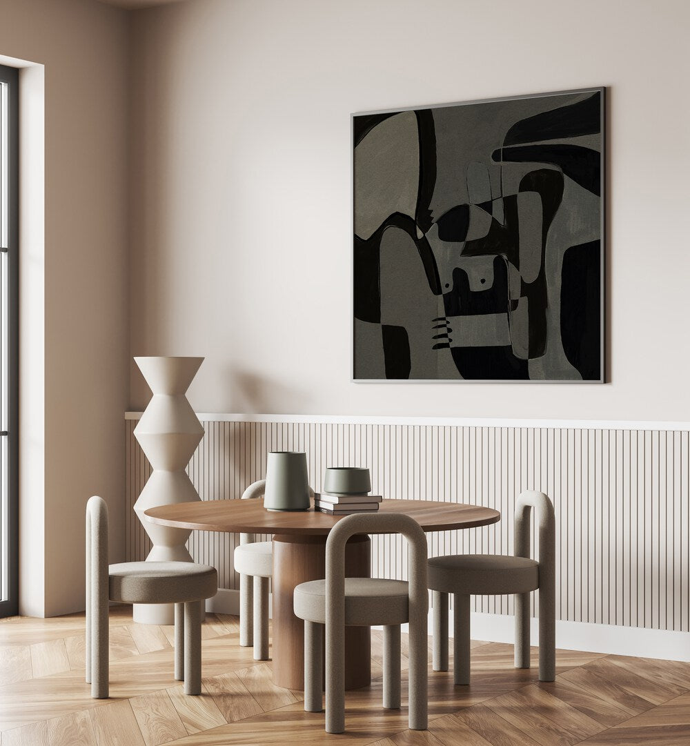 Stylish interior featuring UNFOLDING I, ABSTRACT PAINTINGS, enhancing creativity in modern design.