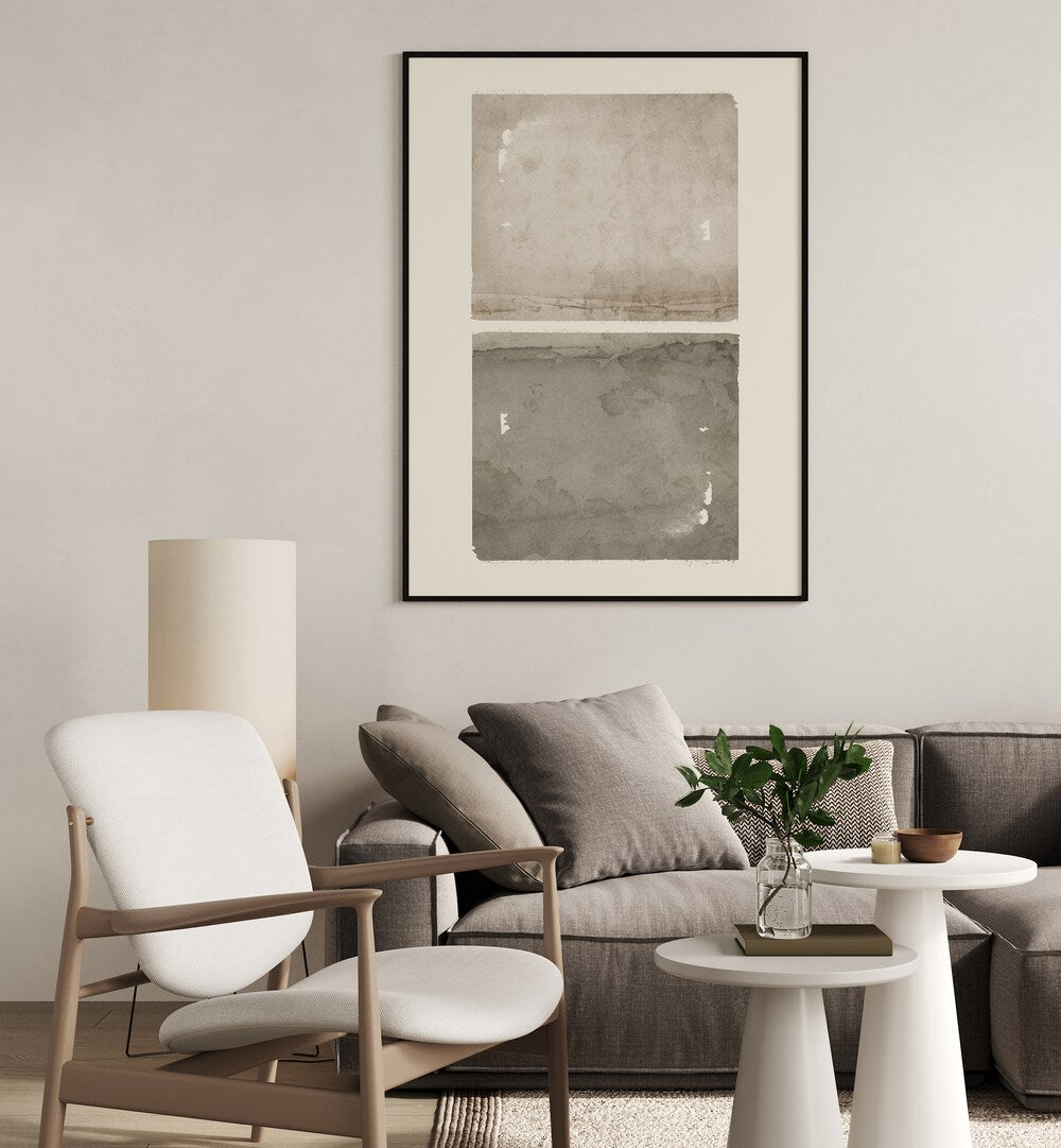 Stylish living room featuring SQUARED IN TAUPE, GEOMETRIC ART PRINTS, enhancing contemporary decor and artistic expression.