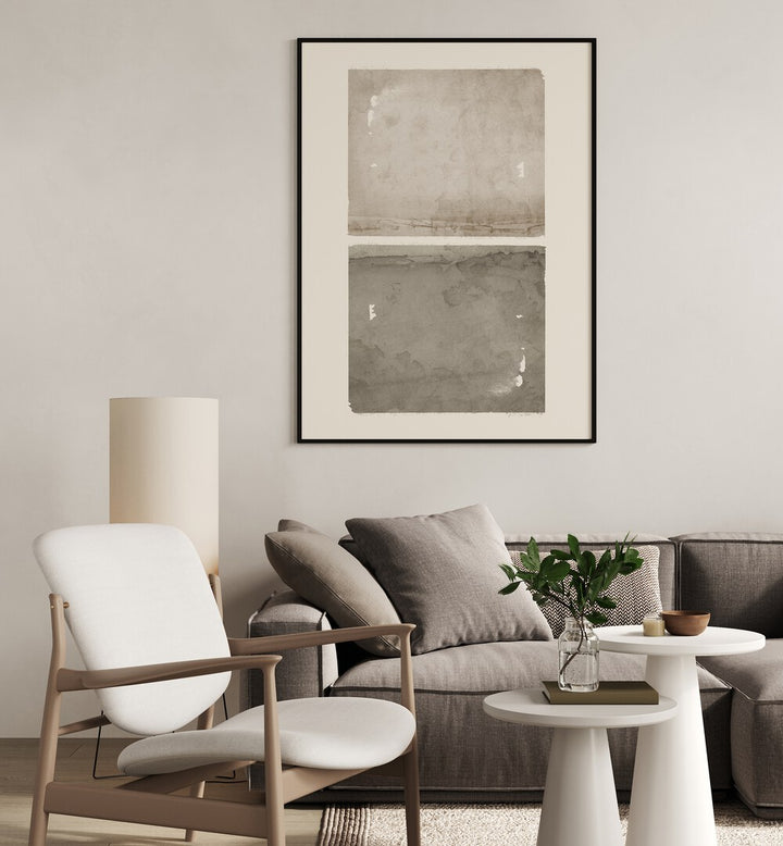 Stylish living room featuring SQUARED IN TAUPE, GEOMETRIC ART PRINTS, enhancing contemporary decor and artistic expression.