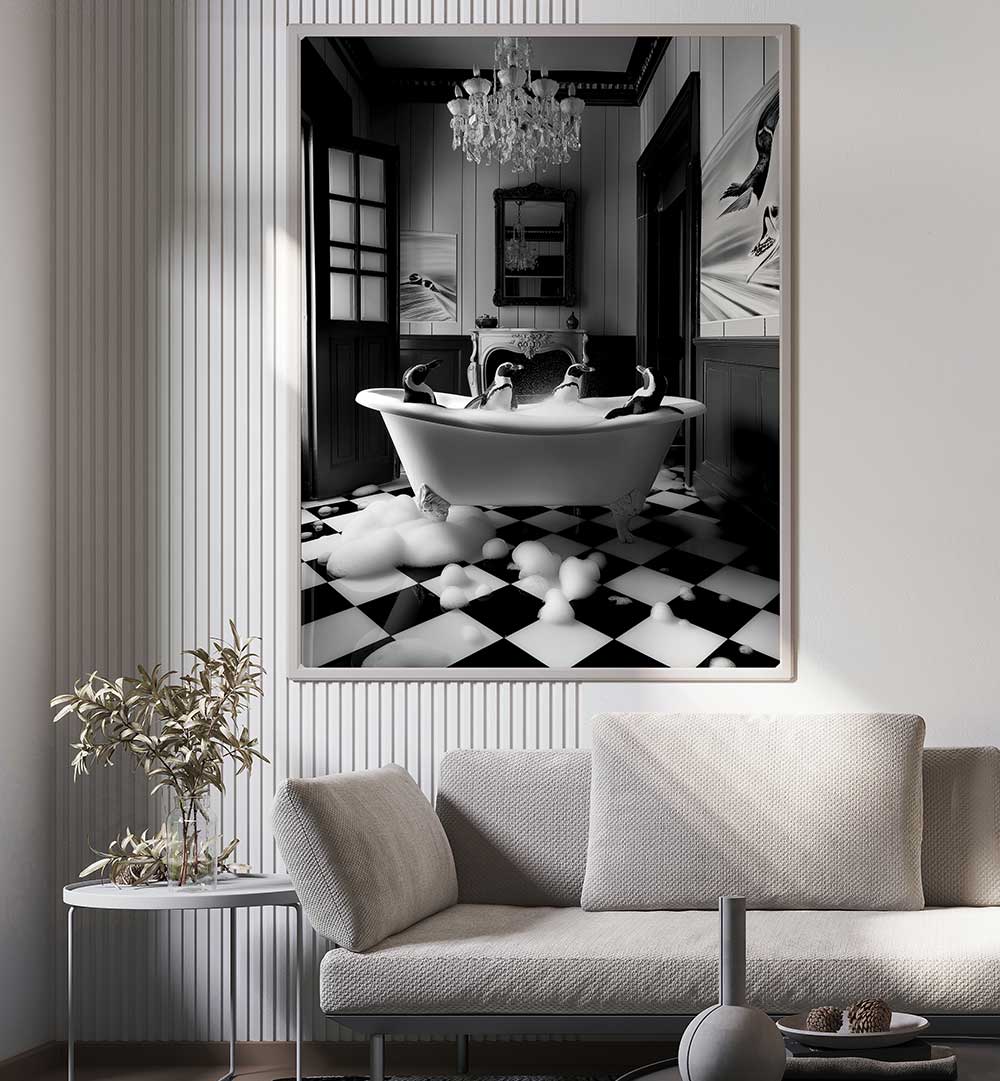 PENGUIN SPA DAY , BATHROOM ART PRINTS