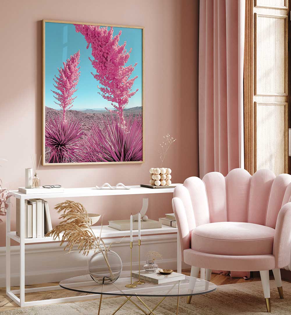 BLOOMING PINK YUCCAS IN THE MOJAVE DESERT , PHOTOGRAPHY PRINTS