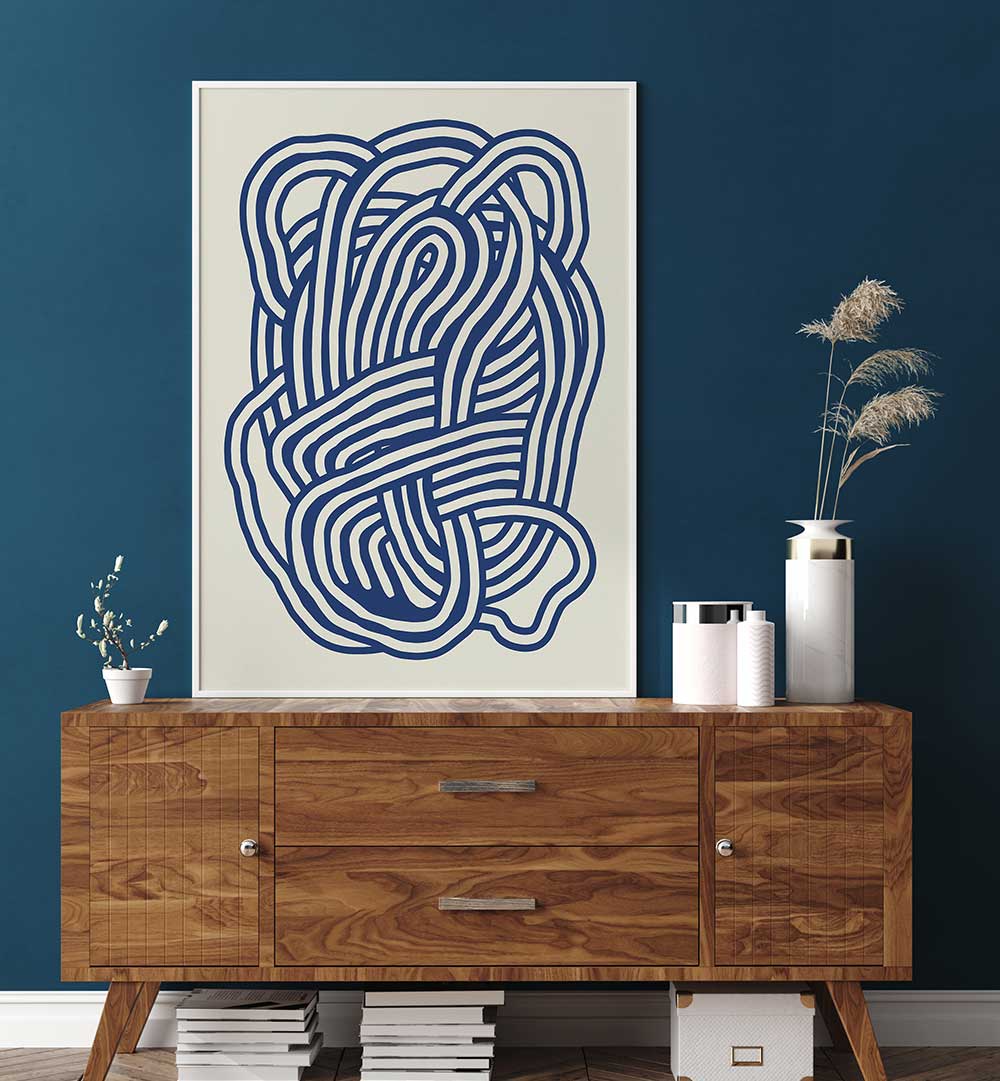 LINE ART ORGANIC SHAPE IN BLUE III , LINE ART PAINTINGS