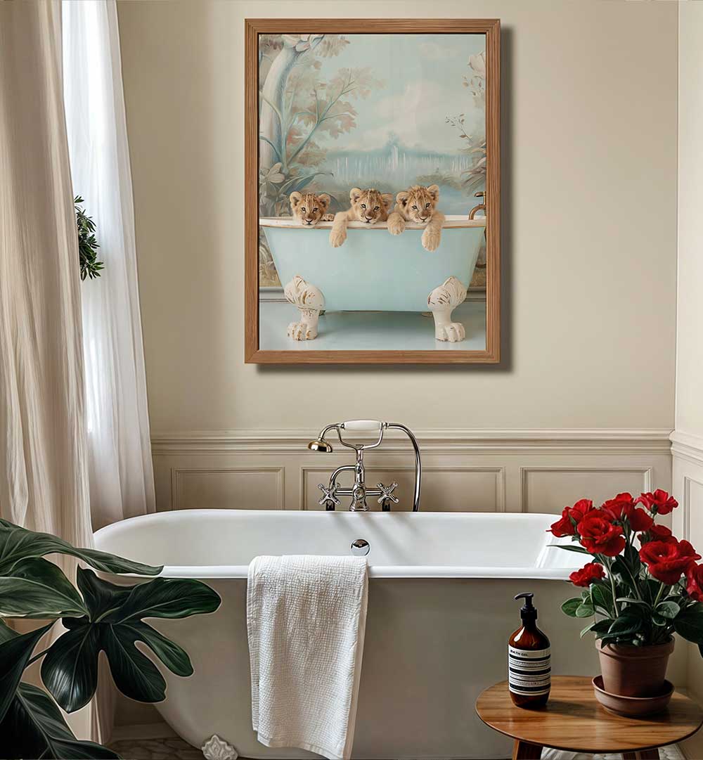 BLUE LAGOON LION CUBS , BATHROOM ART PRINTS