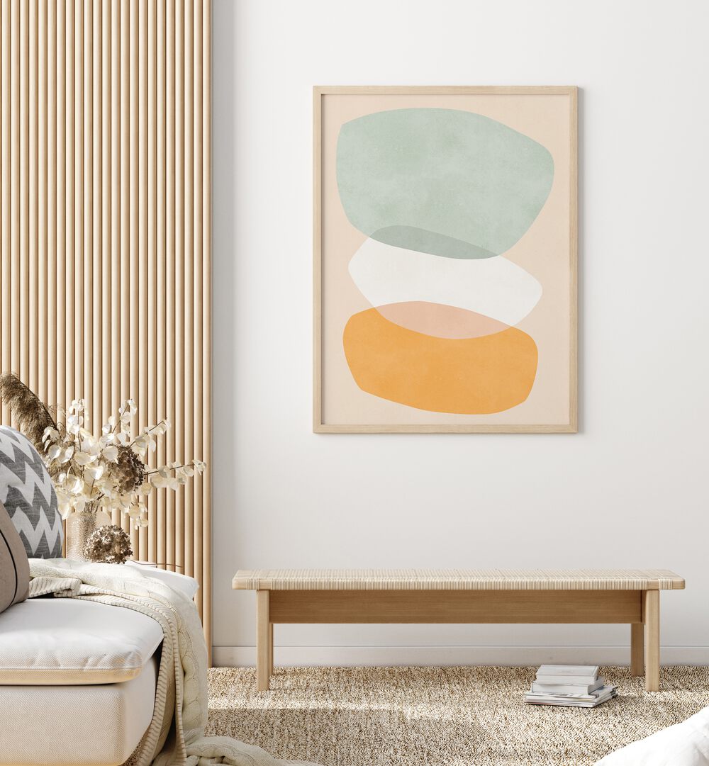 Stylish ROCK OVERLAY II, ABSTRACT PAINTINGS enhancing modern decor with vibrant shapes and colors for your space.