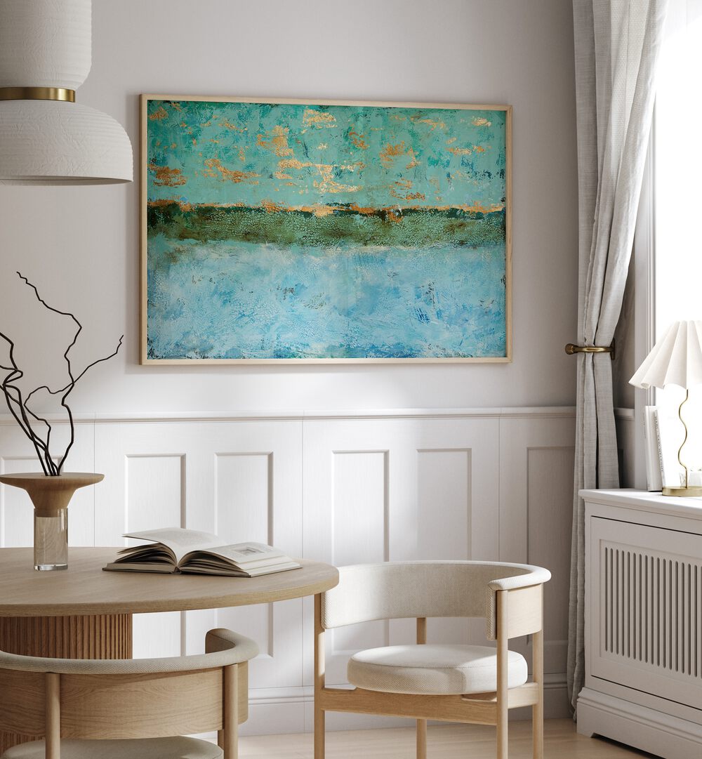 Ethereal Horizons, abstract paintings enhancing a serene living space with captivating colors and textures.