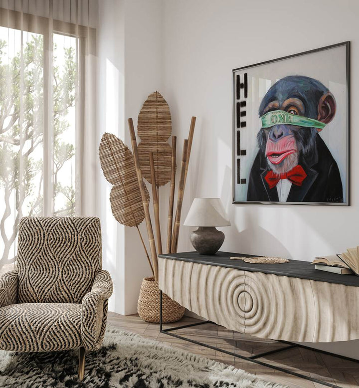 Vibrant interior featuring BLINDED BY MONEY, COMIC POSTERS, perfect for comic art enthusiasts and stylish decor.