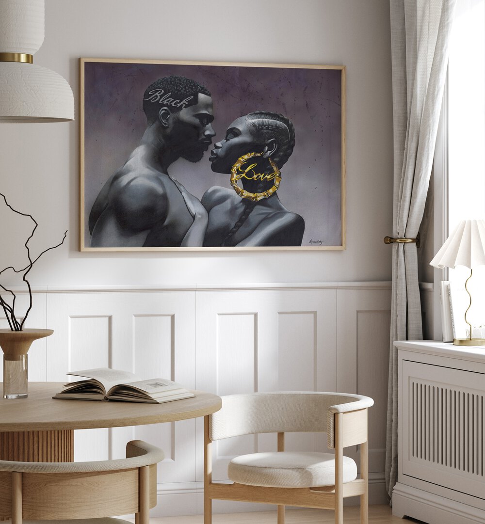 Elegant BLACKLOVE, AFRICAN ART PAINTINGS showcasing a passionate embrace, perfect for enhancing your home decor.