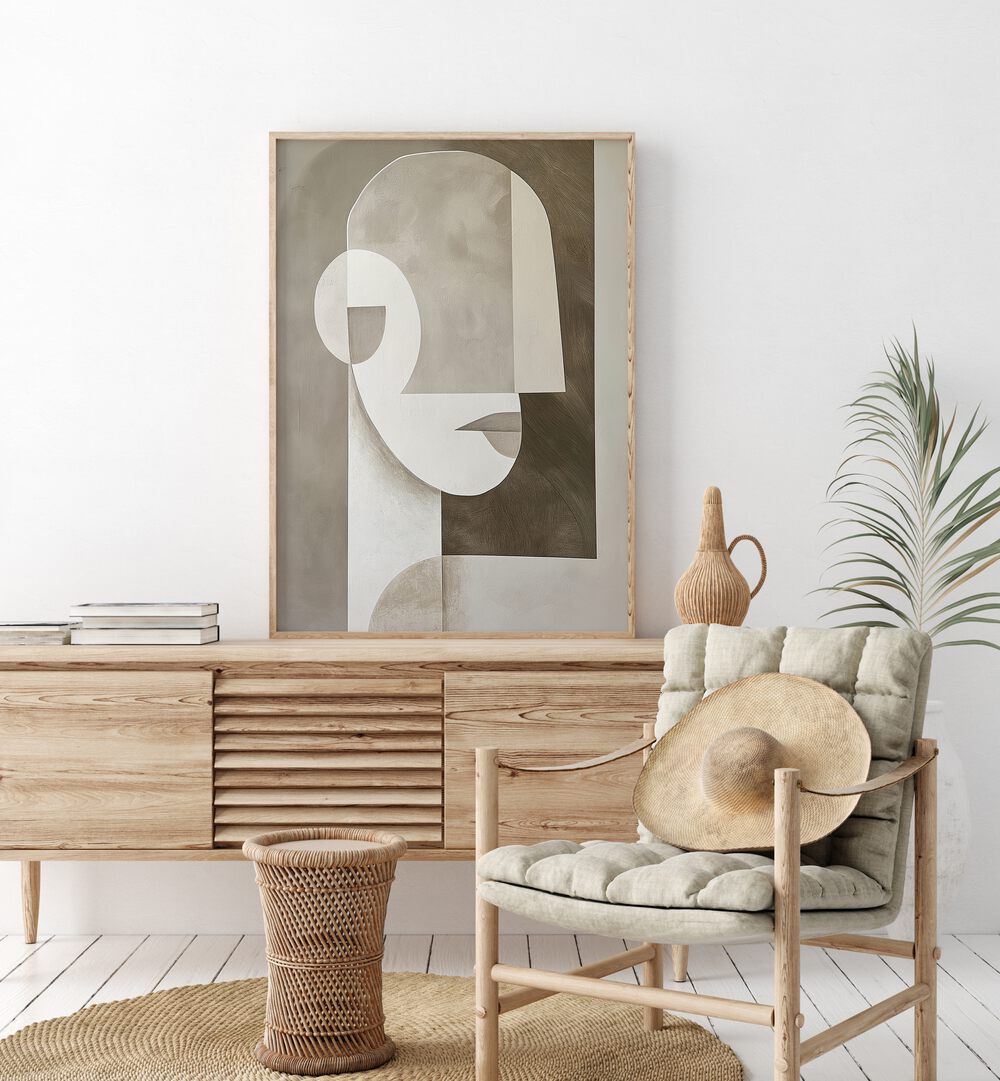 Stylish NEUTRAL PORTRAIT, PORTRAITS artwork displayed in a modern home setting, enhancing contemporary decor.