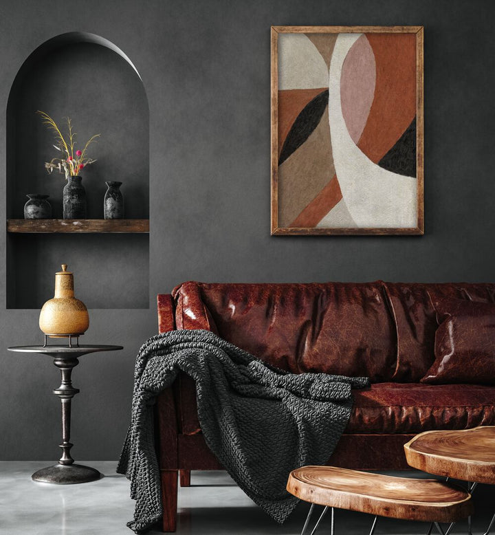 Stylish living room featuring COMFY, ABSTRACT PAINTINGS above a cozy couch, enhancing the creative ambiance.