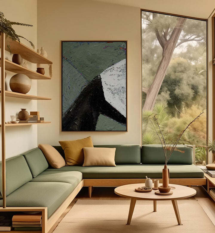 Stylish living room featuring the CONVERGENCE, ABSTRACT PAINTINGS, enhancing modern décor with vibrant artistry.