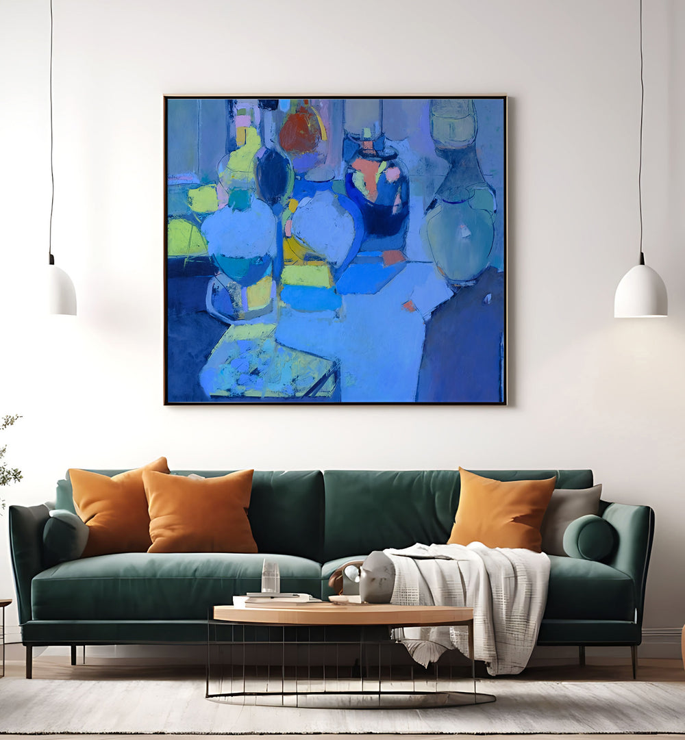 Stunning BLUE GLASS, ABSTRACT PAINTINGS enhance your living space with elegance and vibrant color. Perfect home decor accent.