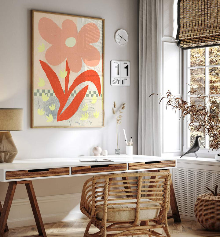 Stylish workspace featuring FLOWERS VOL II, FLORAL FLOWER PAINTINGS, adding elegance and vibrant beauty to any room.