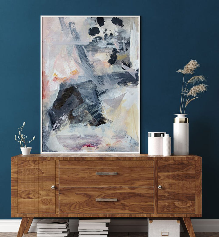 Stylish LAYERS AND SHAPES, ABSTRACT PAINTINGS displayed in a modern home setting, enhancing artistic decor.