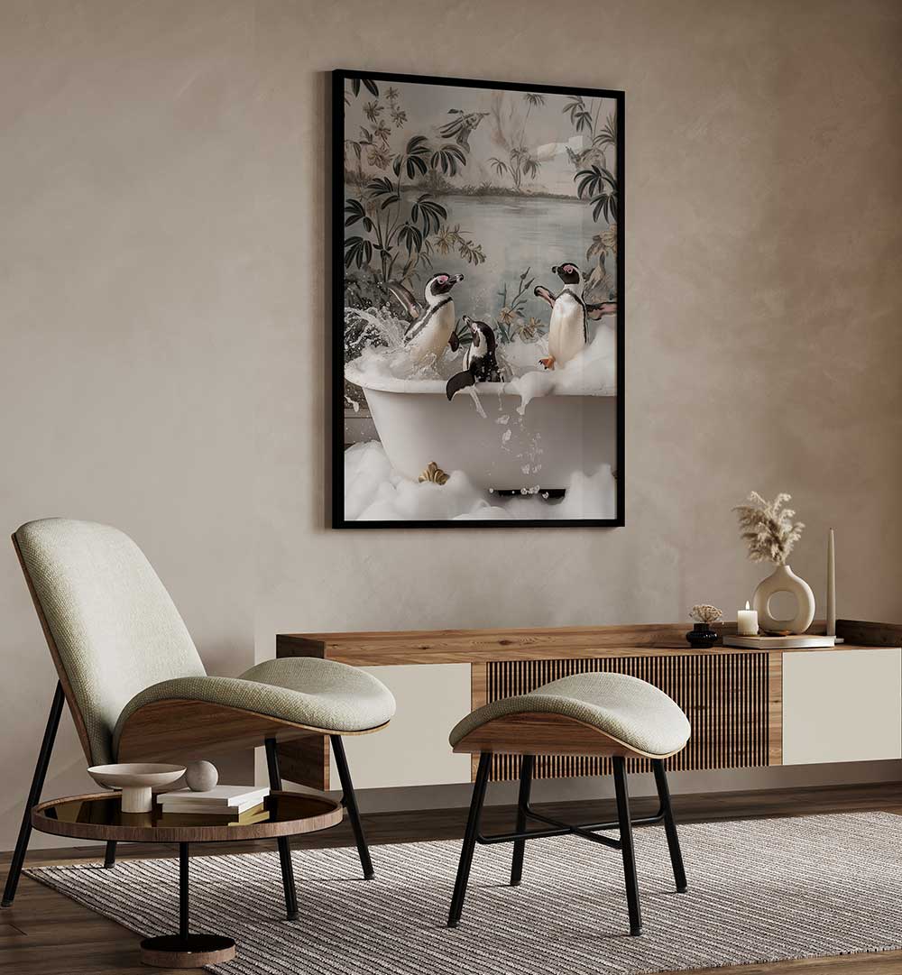PENGUIN SPLASH PARTY , BATHROOM ART PRINTS