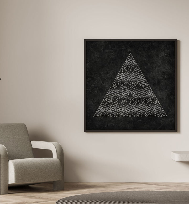 Stylish interior featuring THE PYRAMID MAZE ESCAPE II, GEOMETRIC ART PRINTS, enhancing modern decor with geometric design.