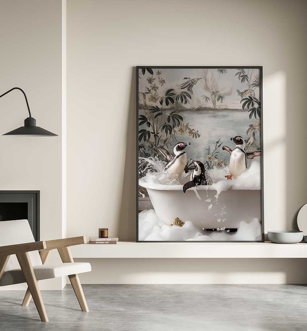 PENGUIN SPLASH PARTY , BATHROOM ART PRINTS