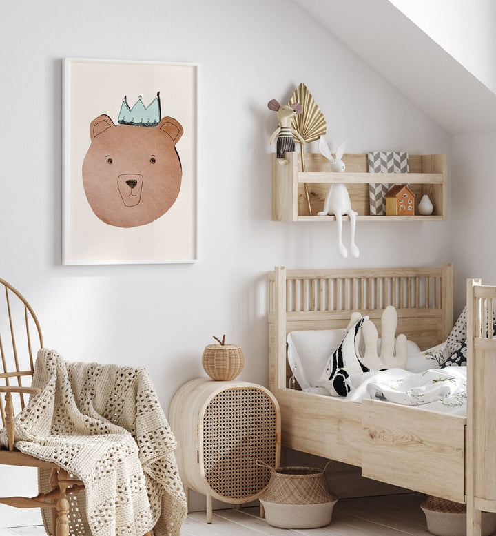 Charming LITTLE BEAR, KIDS ROOM PAINTINGS enhance a cozy nursery with playful decor and soft, neutral tones.