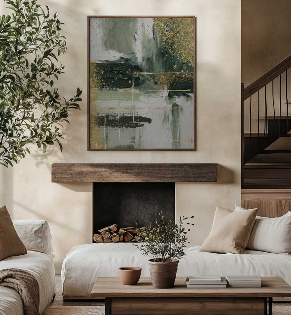 GREEN AND GOLD MOMENT , ABSTRACT PAINTINGS