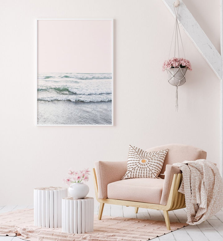 Serene BLUSH OCEAN, BEACH PAINTINGS create a tranquil ambiance, perfect for enhancing your home decor.