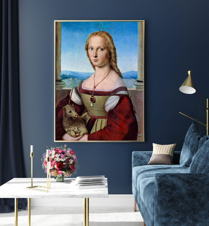 YOUNG WOMAN WITH UNICORN  , VINTAGE PAINTINGS