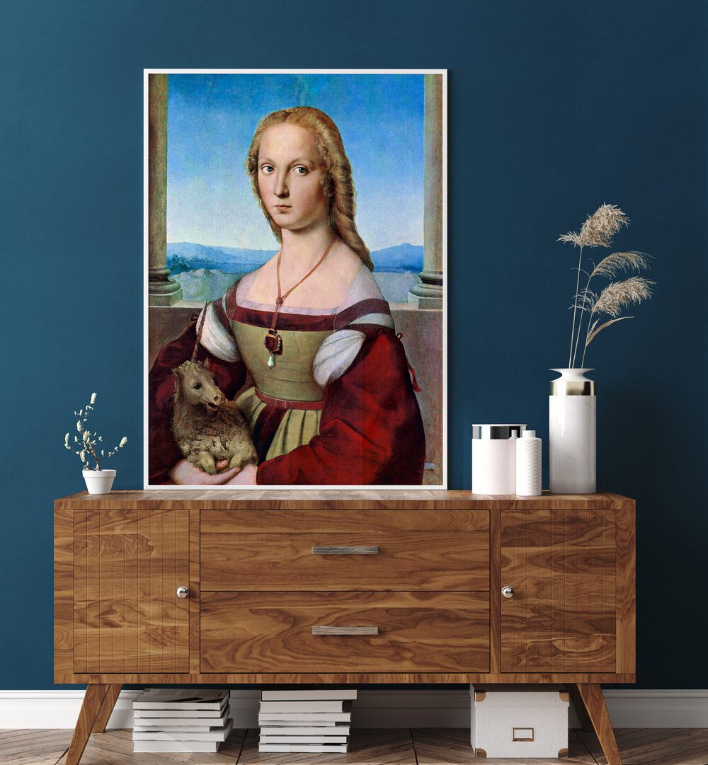 YOUNG WOMAN WITH UNICORN  , VINTAGE PAINTINGS
