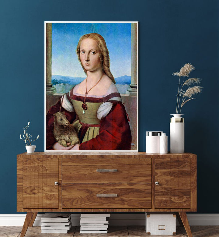 YOUNG WOMAN WITH UNICORN  , VINTAGE PAINTINGS