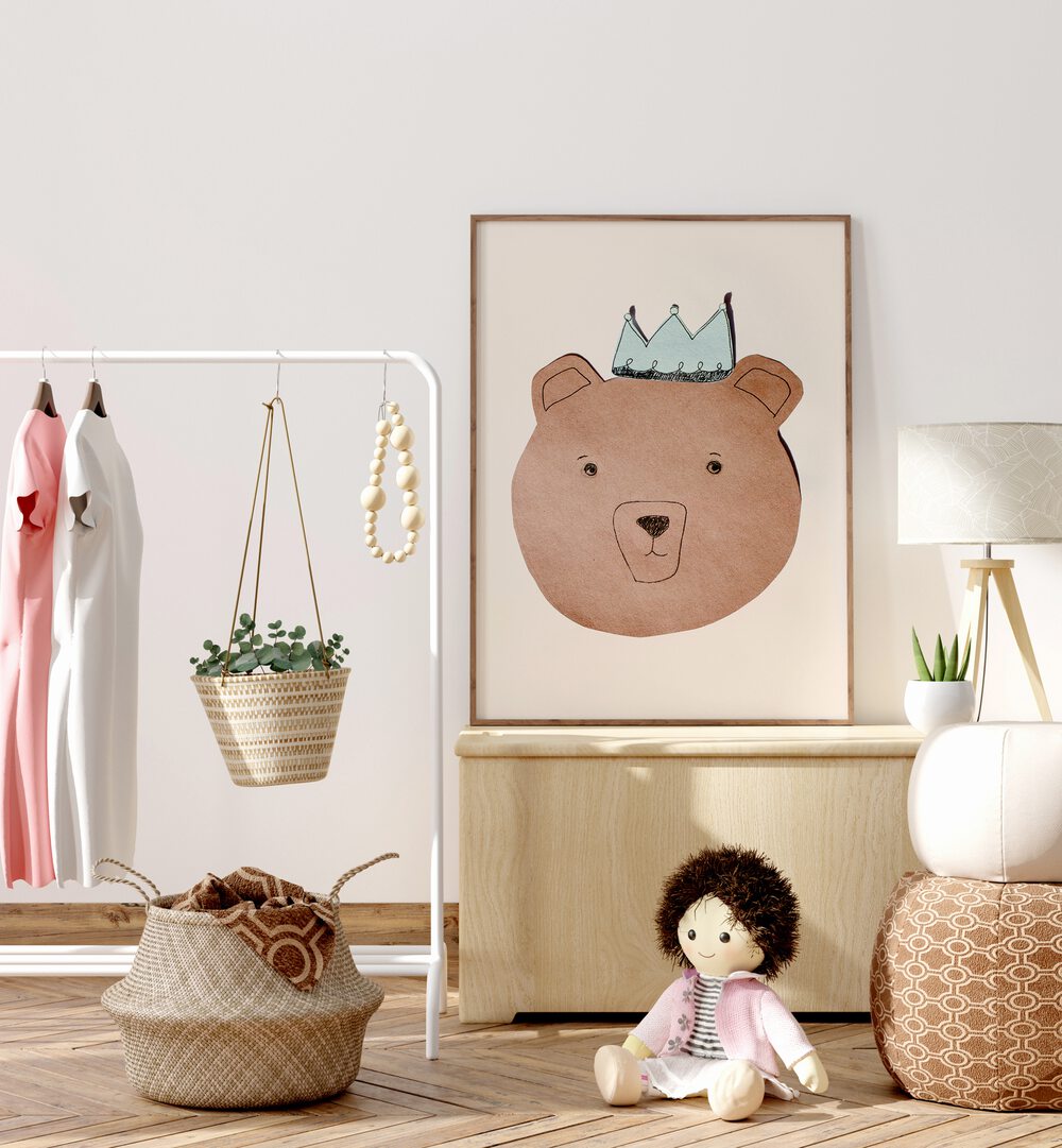 Cute LITTLE BEAR, KIDS ROOM PAINTINGS above a cozy decor setup, perfect for adorning children's spaces.