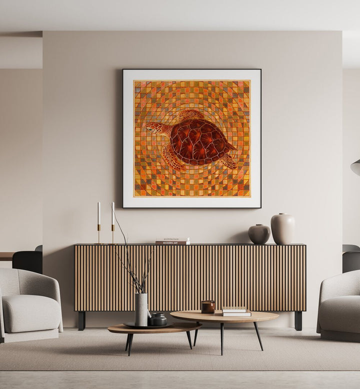 Colorful TORTUGA I, ANIMAL PAINTINGS artwork featuring a turtle, perfect for enhancing modern home decor.