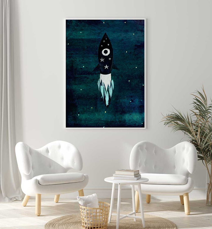 SKY ROCKET HIGH , KIDS ROOM PAINTINGS featuring a playful rocket design to inspire creativity in children's rooms.
