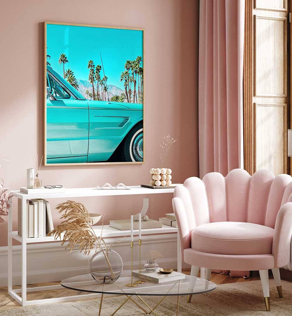 TEAL THUNDERBIRD IN PALM SPRINGS , PHOTOGRAPHY PRINTS