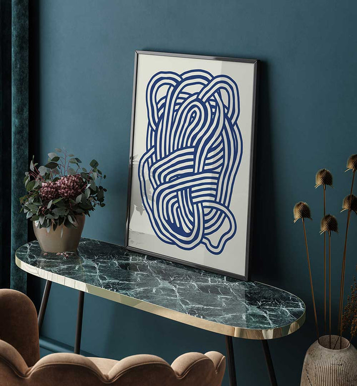 LINE ART ORGANIC SHAPE IN BLUE III , LINE ART PAINTINGS