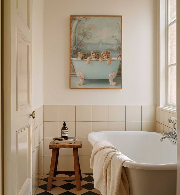 BLUE LAGOON LION CUBS , BATHROOM ART PRINTS