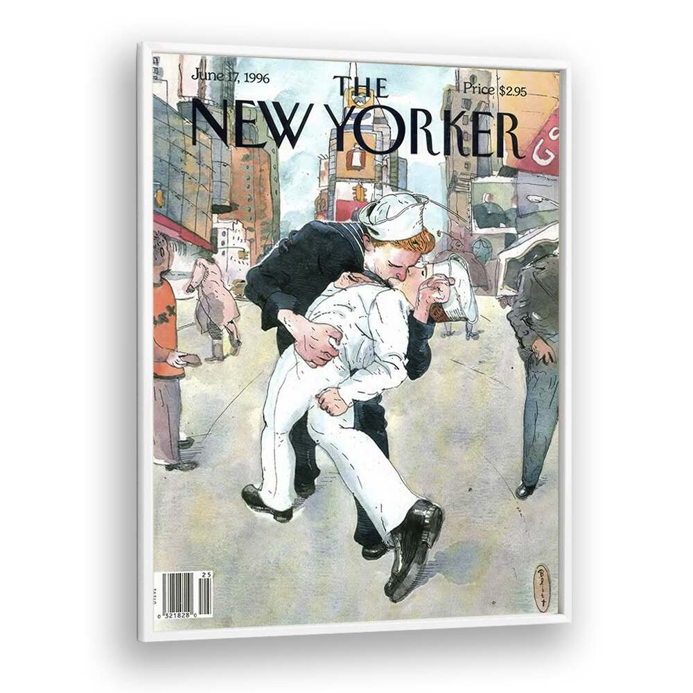 A Couple Re-enacts A Famous World War Ii Kiss-new Yorker 1996 Issue Artwork in White Plain Frame