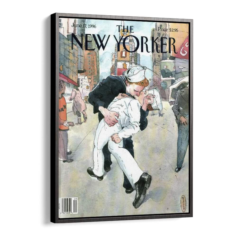 A Couple Re-enacts A Famous World War Ii Kiss-new Yorker 1996 Issue Artwork  in Black Floater Frame