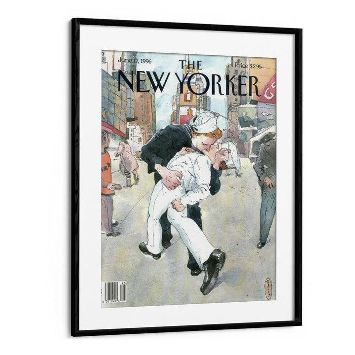 A Couple Re-enacts A Famous World War Ii Kiss-new Yorker 1996 Issue Artwork in Black Frame With Mount