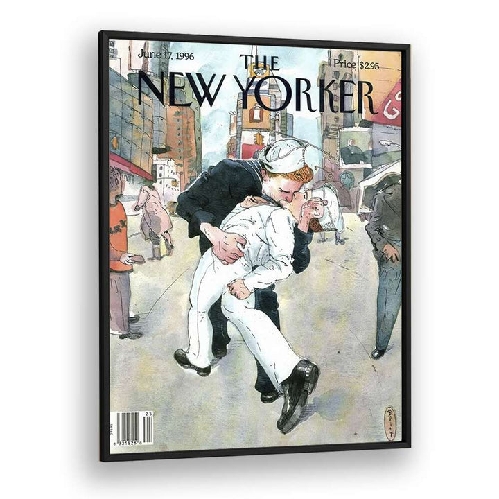 A Couple Re-enacts A Famous World War Ii Kiss-new Yorker 1996 Issue Artwork  in Black Plain Frame
