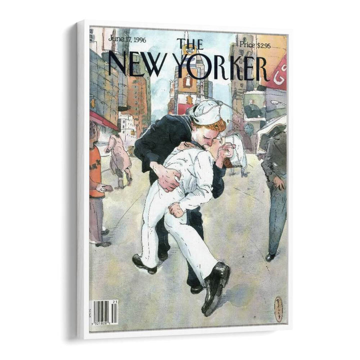 A Couple Re-enacts A Famous World War Ii Kiss-new Yorker 1996 Issue Artwork in White floater Frame  