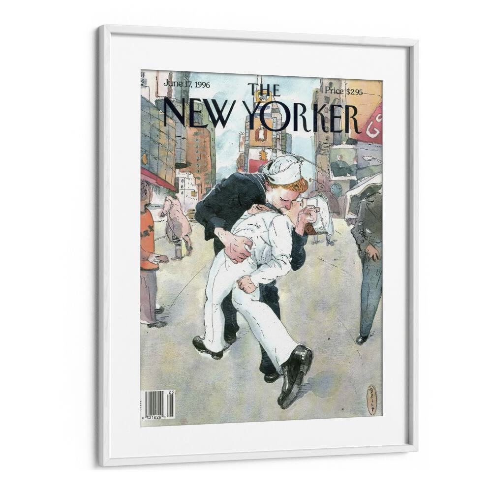 A Couple Re-enacts A Famous World War Ii Kiss-new Yorker 1996 Issue Artwork in White frame With Mount