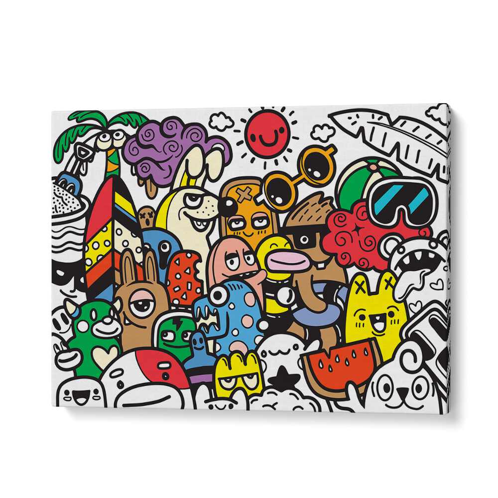 A Day At The Beach Doodle Art Artwork in Gallery Wrap