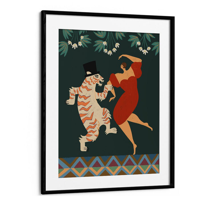 A Date With A Wild Cat By Arty Guava Wall Art Prints in Black Frame With Mount